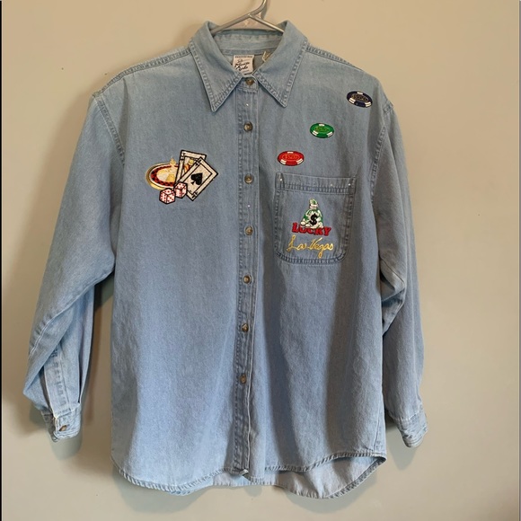 Tops - Jean button down Shirt embroidered  Las Vegas